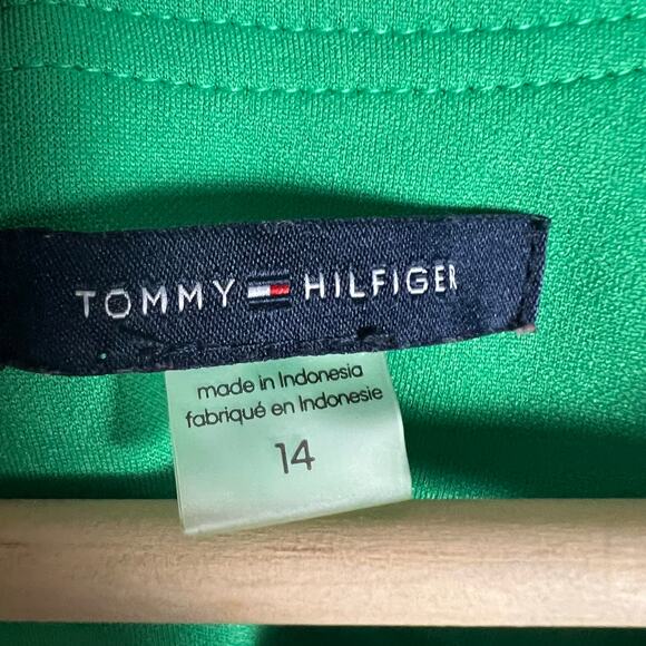 Tommy Hilfiger Kelly Green Short Sleeve Grommet Split Neck Sheath Dress Size 14 - Picture 7 of 10